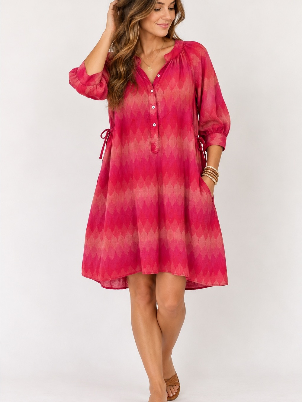 Matta NY Shireen Ikat Silk Cotton dress Large Artsy Boho Lagenlook